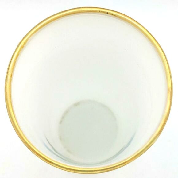 Enesco Vintage Satin White Frosted Blue Rose Flowers Gold Trim Art Glass Vase - Picture 7 of 10